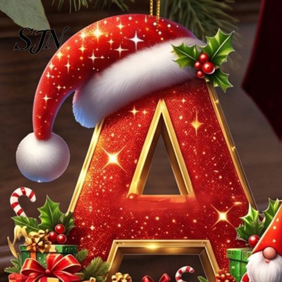Hanging Decoration 26 Pcs Letters Christmas Ornaments, A-Z Alphabet Acrylic Tree Ornament Decoration, Personalized Initial Pendant with Santa Hat for