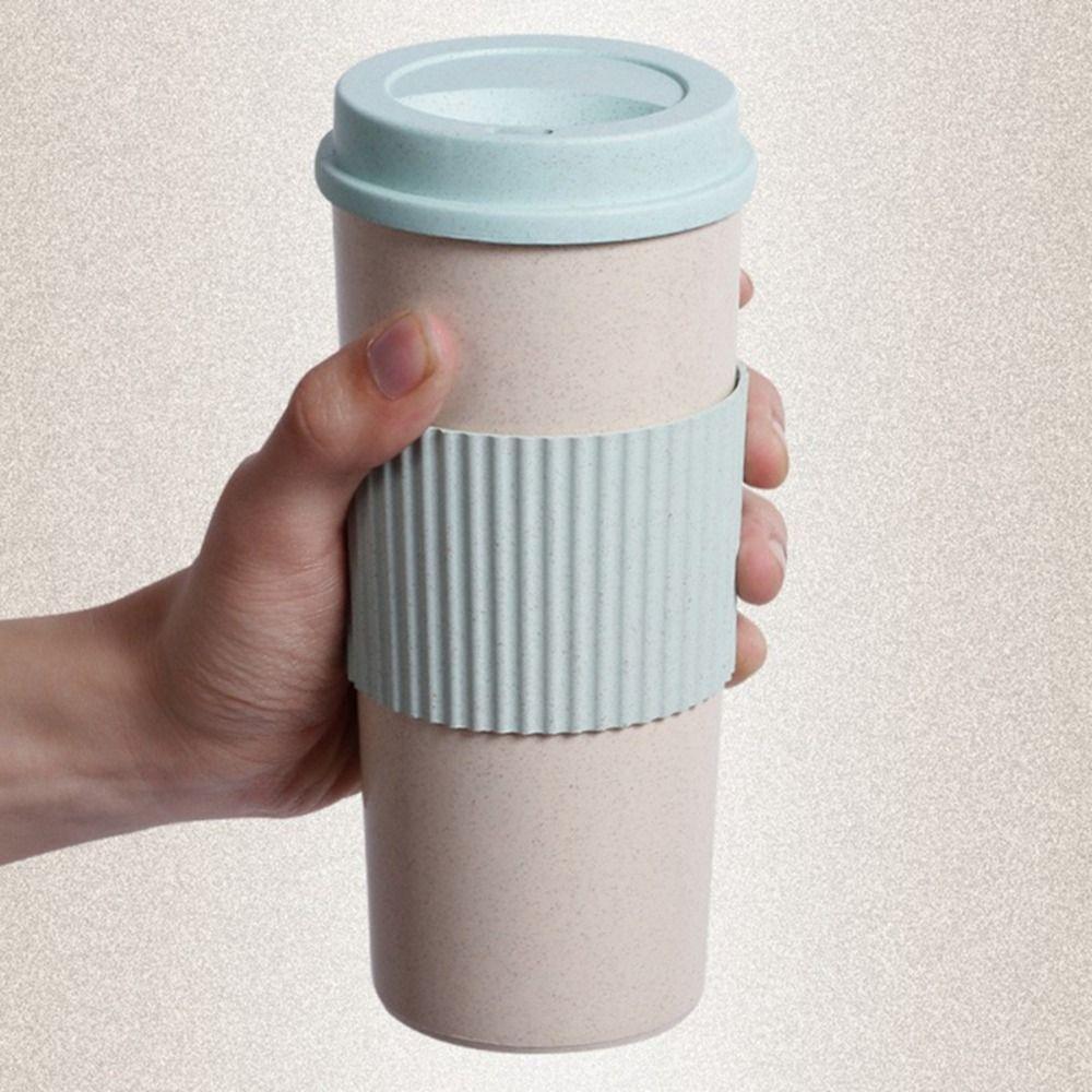 Camping Outdoor Eco-friendly Portable Wheat Straw with Lid Drinkware Tumbler Cup Tea Cup Coffee Mug