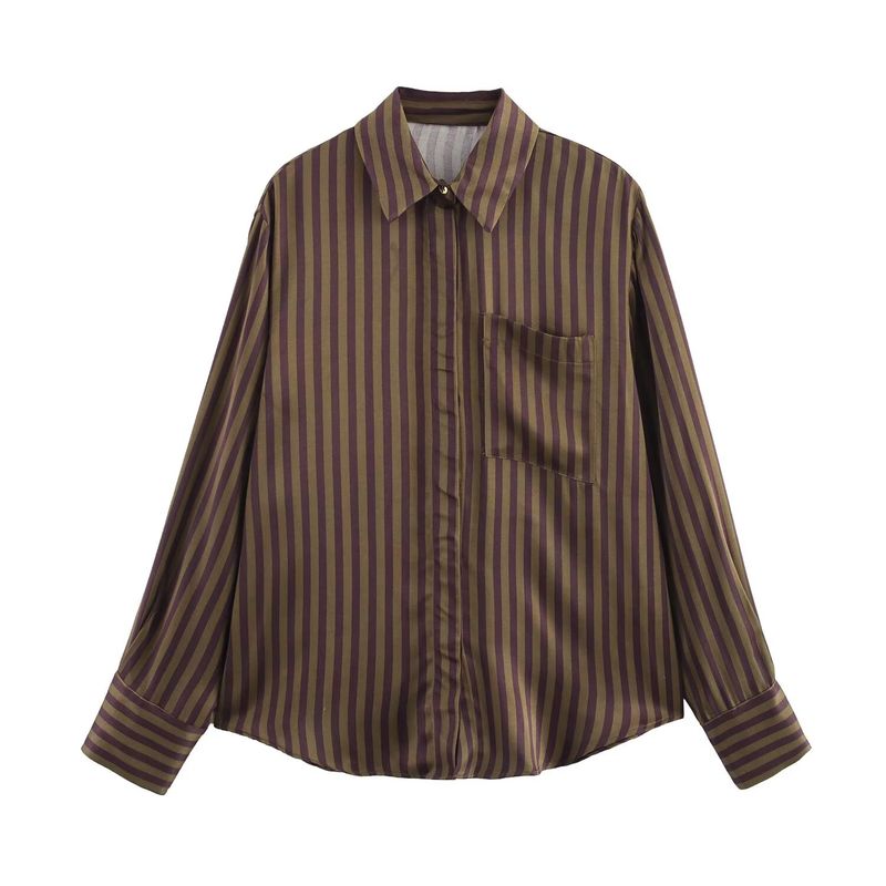 Kaslead New Arrival Women's Fashion Style Stripes Silk Satin Textured Shirt Pants 2298056 2298425