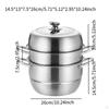Stainless Steel Steamer Pot with Lid Cookware for Vegetable Fishing Kitchen 26cm