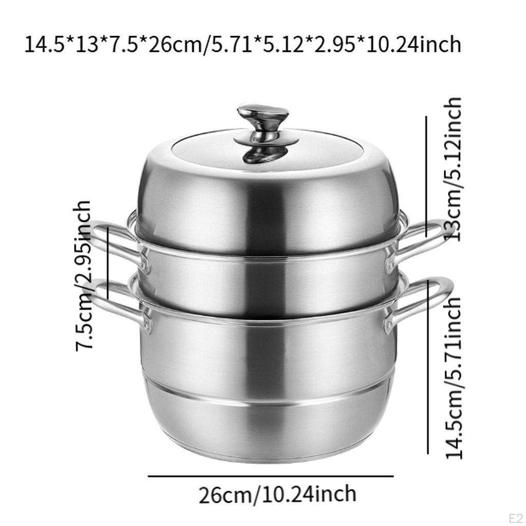 Stainless Steel Steamer Pot with Lid Cookware for Vegetable Fishing Kitchen 26cm