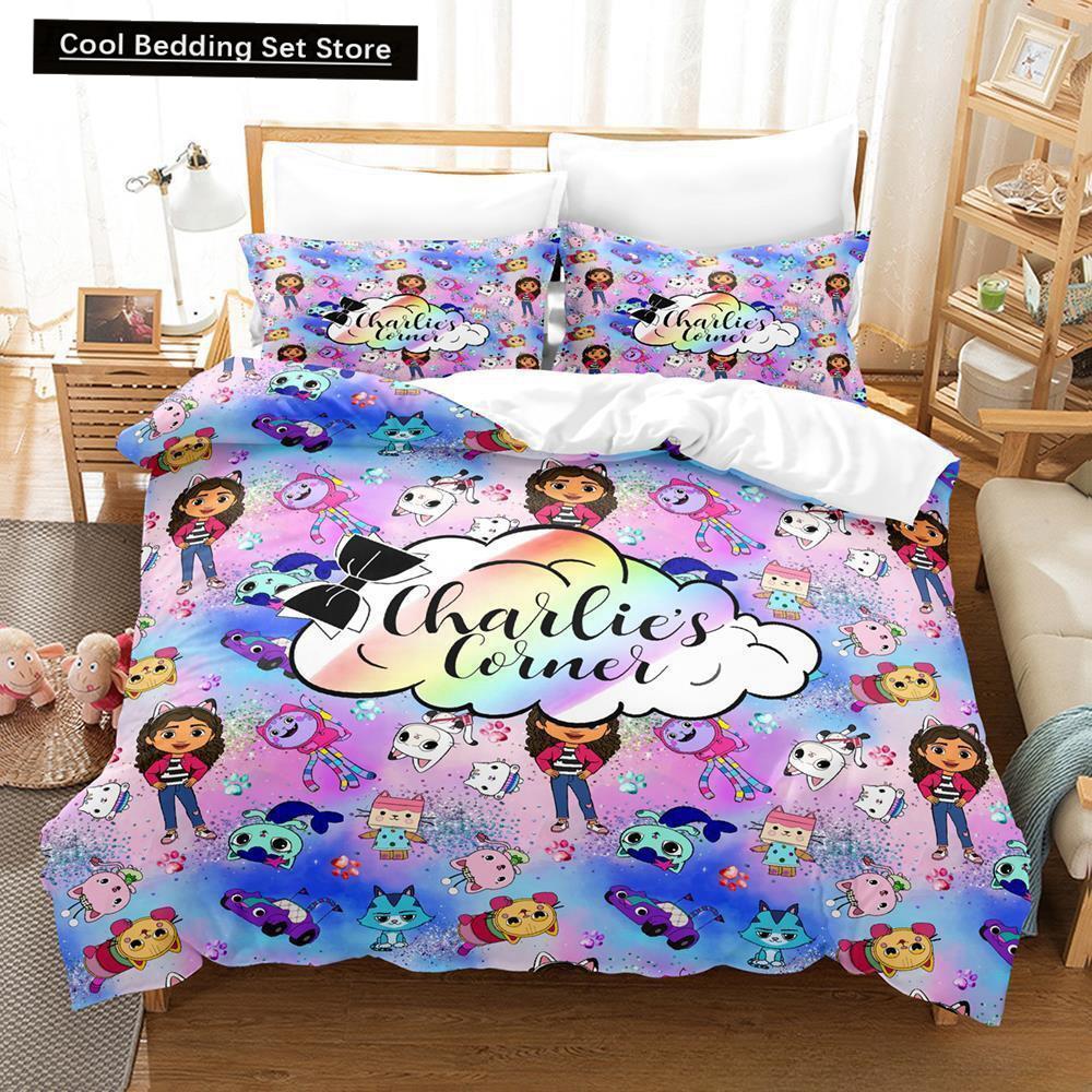 Комплект постельного белья Gabbys Dollhouse Single Twin Full Queen King Size Bed Set Adult Kids Bedroom Duvet Cover Sets 3D Anime Bed Sheet Set