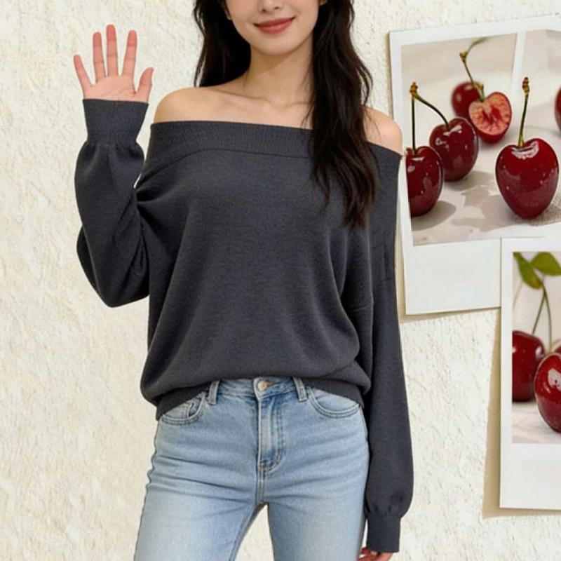 Korean Style Off-Shoulder Knit Pullover for Women
