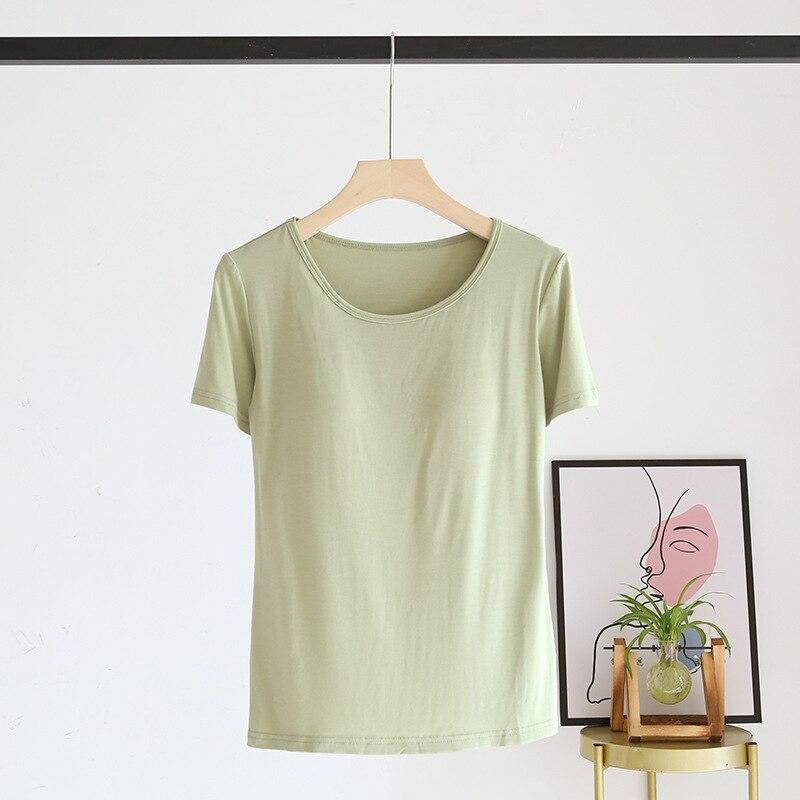 New Summer Ladies Modal Pajamas One Piece Top T-Shirt With Chest Pad Short Sleeve Bottoming Shirt Homewear Sleep Wear Women
