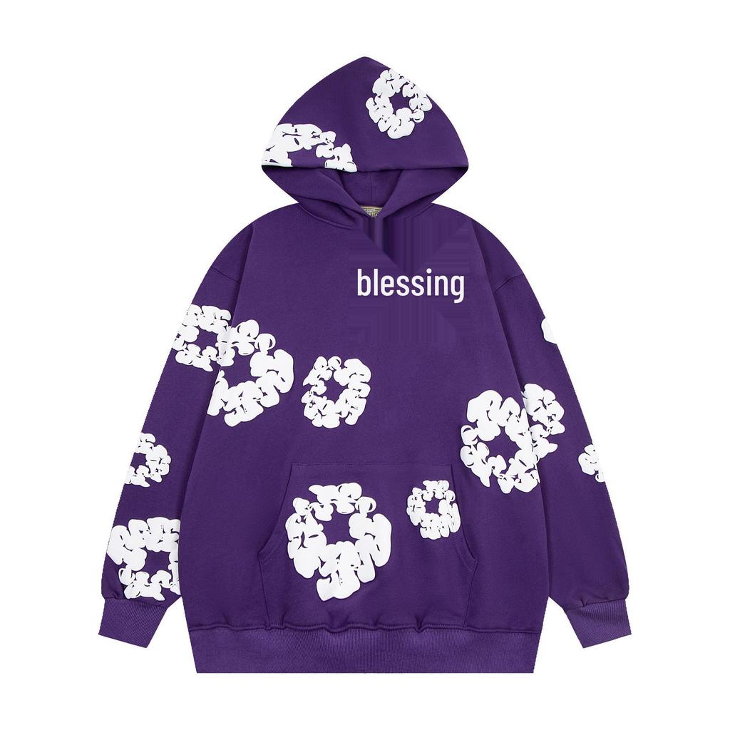 Хлопковый худи-сет Denim Tears с цветочным объемным принтом - Модный уличный стиль Европы и Америки