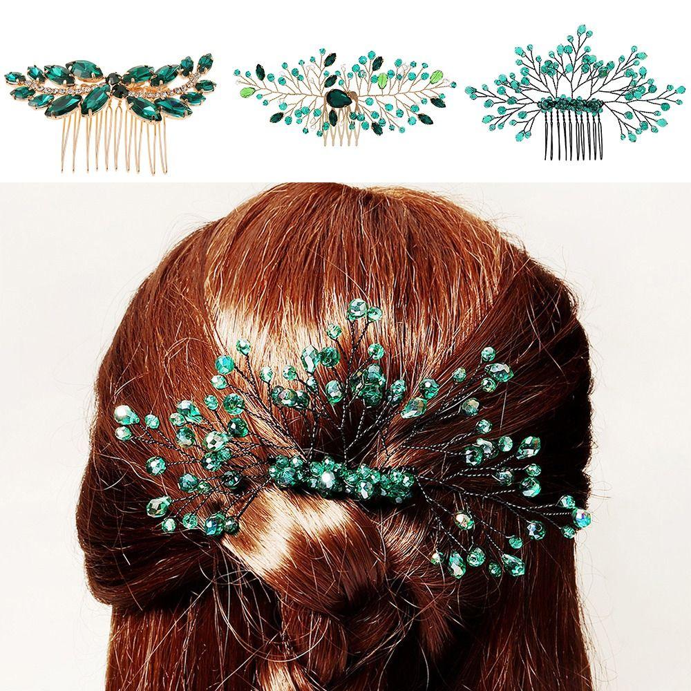 Green Crystal Tiara Flower Leaf Headbands Bridal Clips Crystal Hair Combs Rhinestone Hair Comb