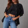 European & American Style Women's Denim Jacket with Large Pockets and Button Long Sleeves
