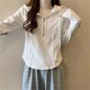 Spring Autumn Solid Color Hooded Long Sleeve Fashion T-Shirts Women High Street Casual Slim Zipper Patchwork Pure Cotton Tops