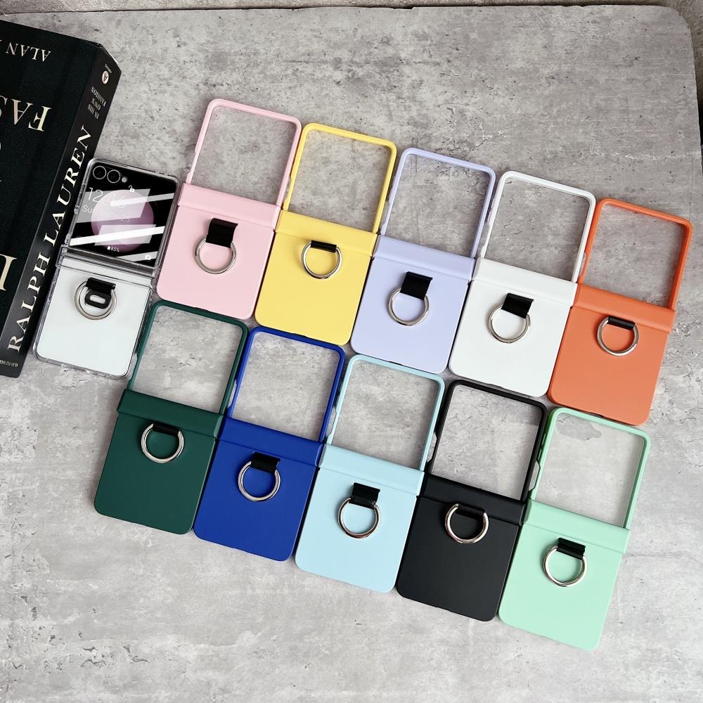 Ring Holder Matte Candy Solid Color Case for Samsung Galaxy Z Flip 7 6  flip7 zflip Screen Film Protector Hard Shockproof Cover