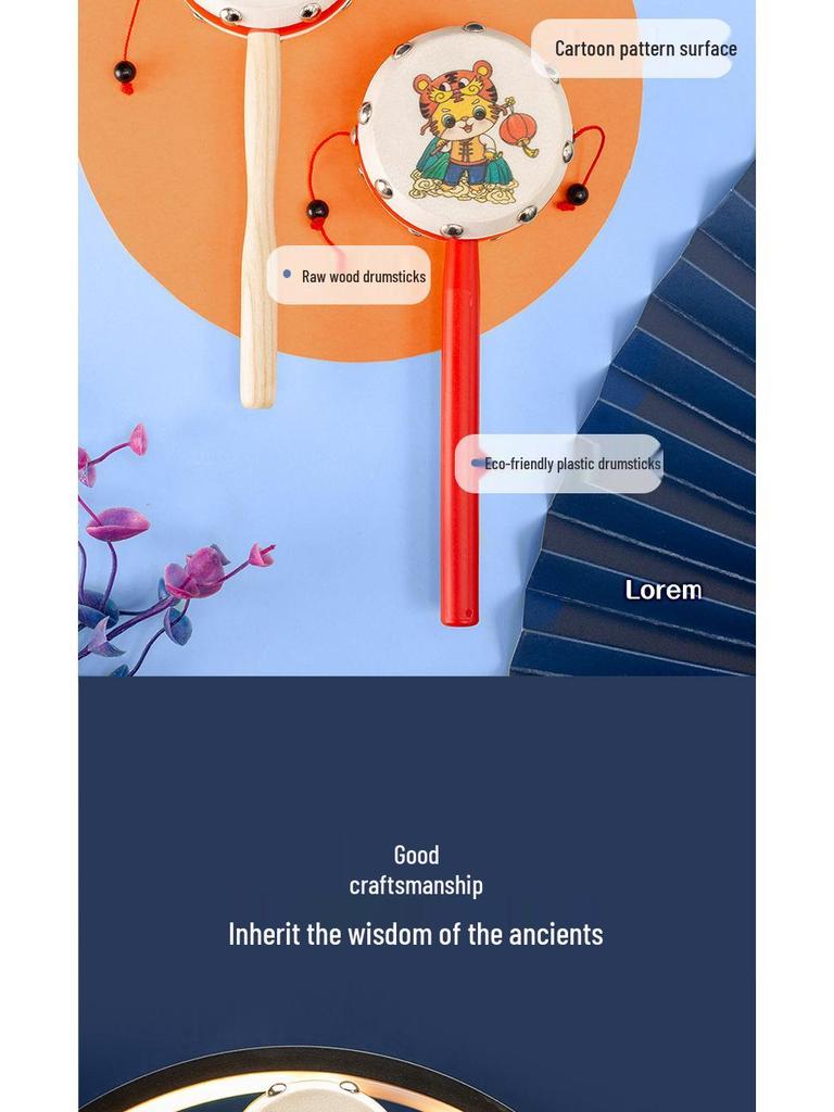 Деревянная погремушка из овчины, ручной волновой барабан для новорожденных и малышей