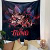 A chaotic fusion of wolves, red tendrils, and abstract icy shapes. Patterned tapestry for bedroom and living room home decor