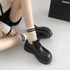 Black Versatile British Style Retro Platform Small Leather Shoes Women's 2025 New Summer French Heightening Round Head Single Shoes