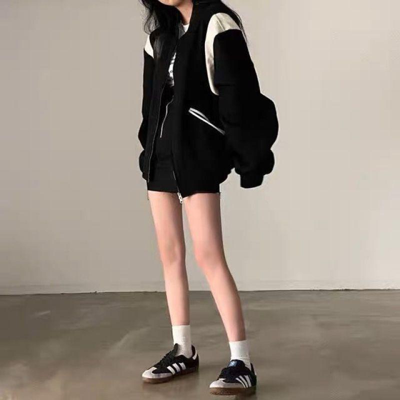 Лоскутная толстовка для женщин, новая мода, осенне-зимнее свободное пальто, винтажная повседневная толстовка на молнии с длинными рукавами