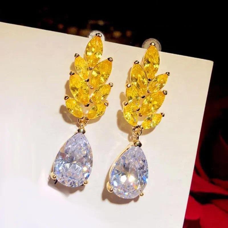 Women's Sparkling Water Drop Earrings Elliptical Geometric Zircon CZ Simple Luxury Engagement Fashion Jewelry Accessory