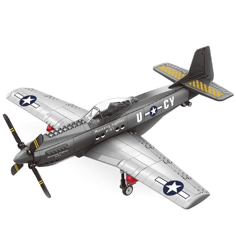 Истребитель P-51 Mustang Военная модель Совместимые строительные блоки с мелкими деталями Образовательная сборная игрушка для детей
