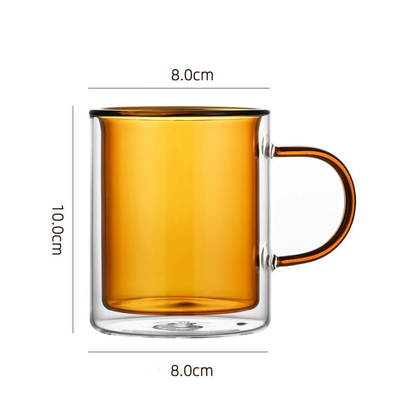 Colored Glass Coffee Mug Double-layer Mugs Coffee Cups Thermal Insulation Drinkware Cup Glassware Kitchen Dining Bar Home Garden