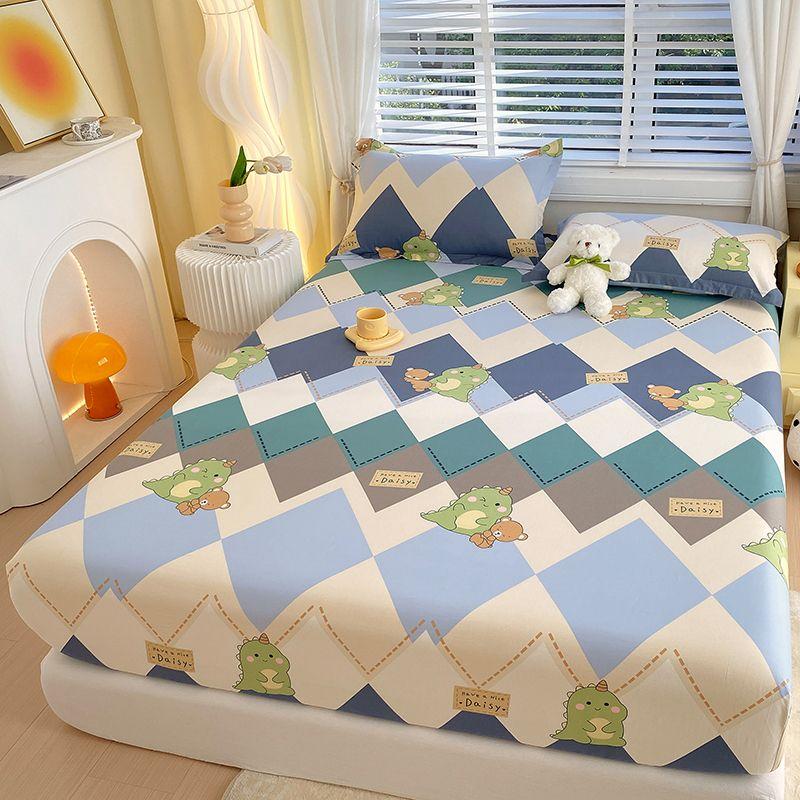 100% Cotton Bed Fitted Sheet with Elastic Rubber and 2 Pillowcases Durable and Comfortable Kids Adult Single Double Bed 13 Sizes