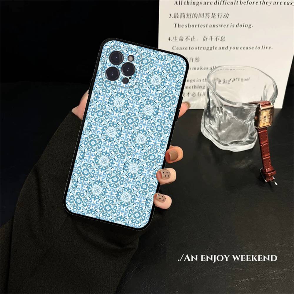 Portuguese Glazed Tiles Phone Case For IPhone 17 16 15 14 13 12 11 Pro Max Plus Mini Soft Black Cover
