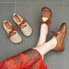 Women's Shoes Summer New Retro Soft Leather Cowhide Hollow Sandals Breathable Middle Hole Sandals Women
