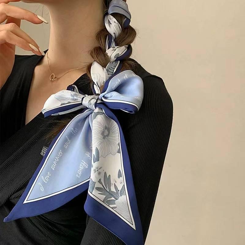 Classic French Silk Scarf: Retro Headband & Hair Ribbon for Women