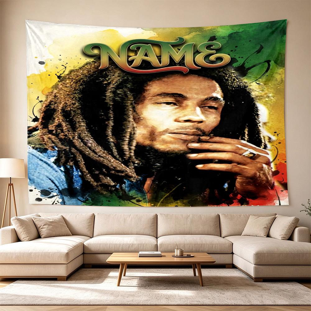 Bob Marley Reggae Music Legend Personalized Name Clear Pattern Tapestry, Wall Decor for Apartment, Studio and Photoshoot Backdrop