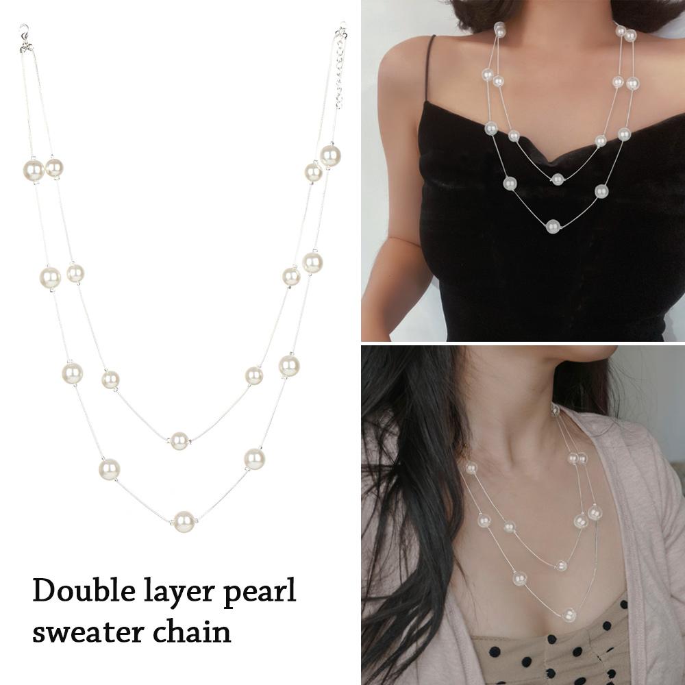 Lady Women Long Pendant Jewelry Pearl Necklace Sweater Chain