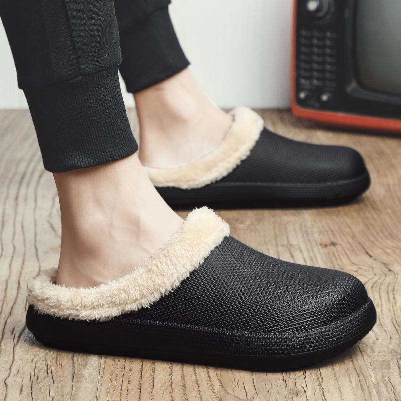 Winter Warm Furry Men Slippers Casual Winter House Slippers Waterproof Indoor Plush Home Cotton Shoes Male Fur Slides Footwear