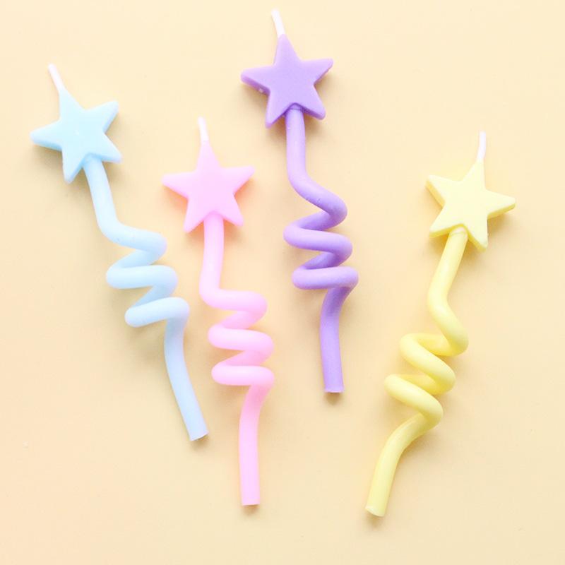 New Birthday Cake Candle Ins Style Retro Love Five-pointed Star Twist Candle Colorful Cartoon Balloon Candle