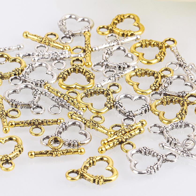 20 Sets Tibetan Silver Charms Heart Clasps Beads for Jewelry Making Findings Diy Women Bracelet Necklace Metal Toggle Hooks