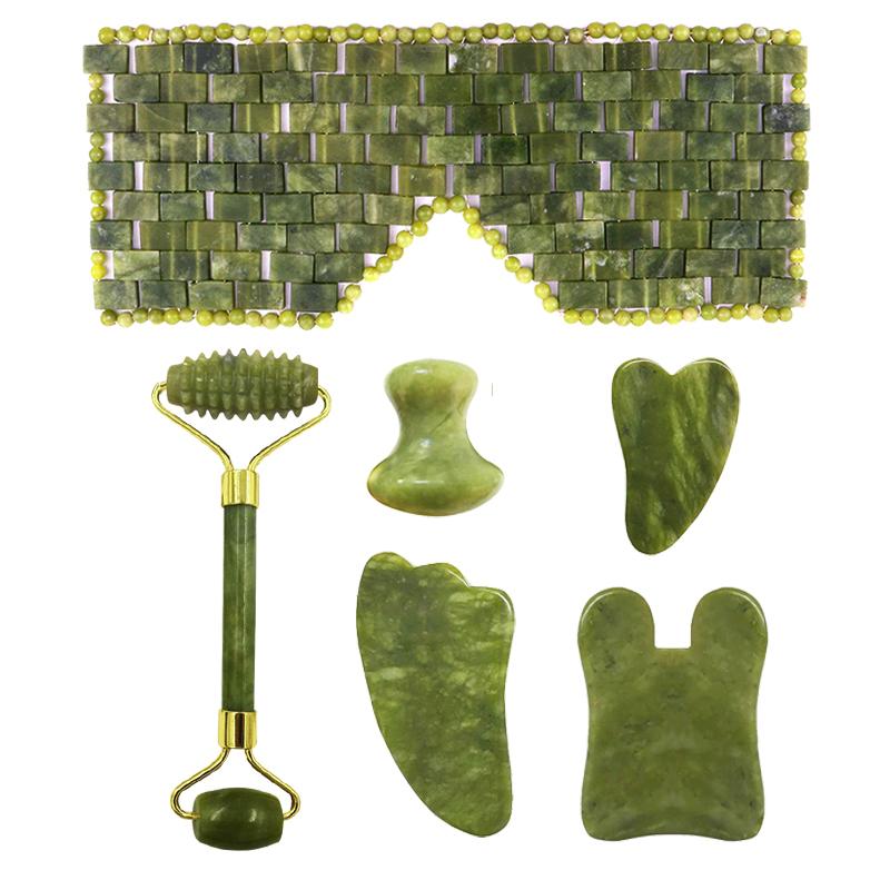 Natural Xiuyu Jade Massager Eye Mask And Roller Gua Sha Set Gouache Scraper Facial Lifting Anti-Aging Massage Beauty Care Tools
