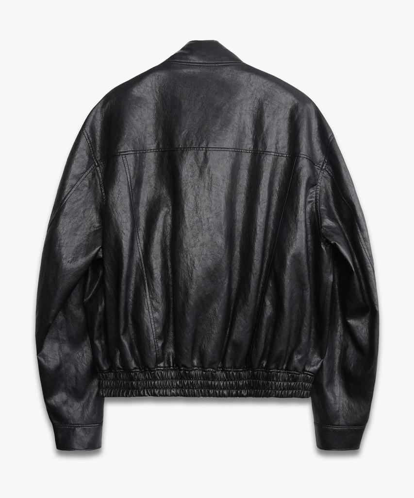 DOFFJASON High-Neck Epaulet Leather Uniform Jacket Black
