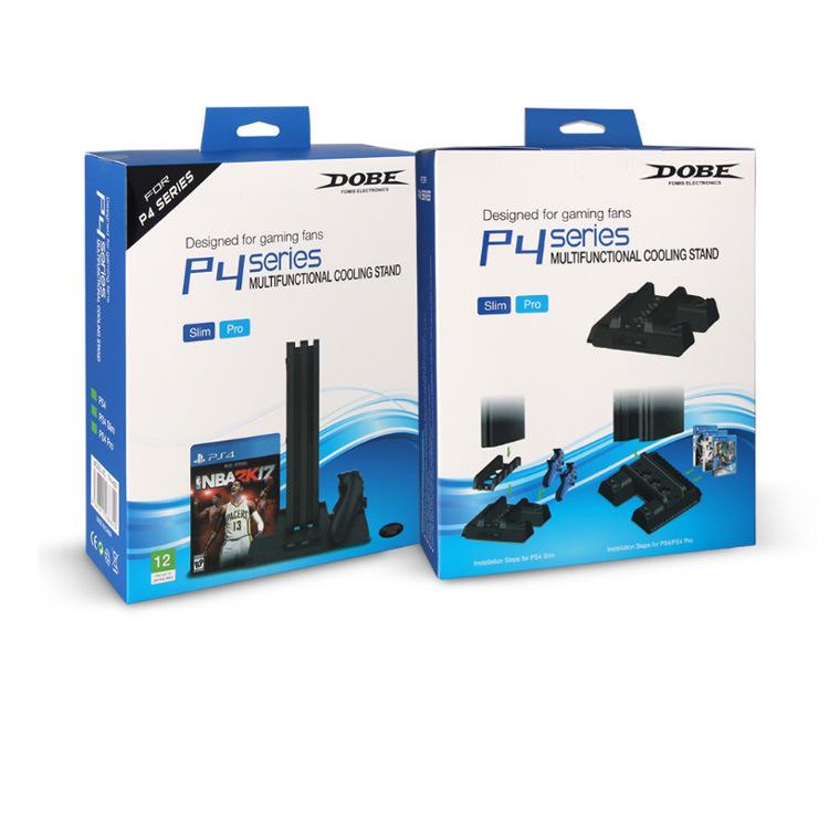 Охлаждающая станция для PS4/Slim/Pro: Многофункциональная подставка для радиатора с вентилятором, держателем для дисков и двойным зарядным устройством.