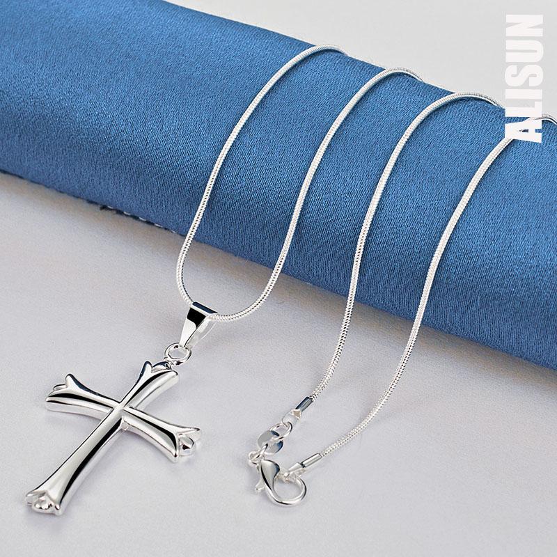 925 Sterling Silver Classic Cross Pendant Necklace Fashionable Wedding Jewelry
