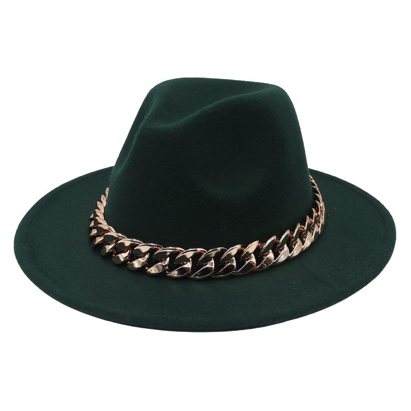 Джазовая шляпа Большая золотая акриловая цепь Цилиндр Фетровая шляпа Федора