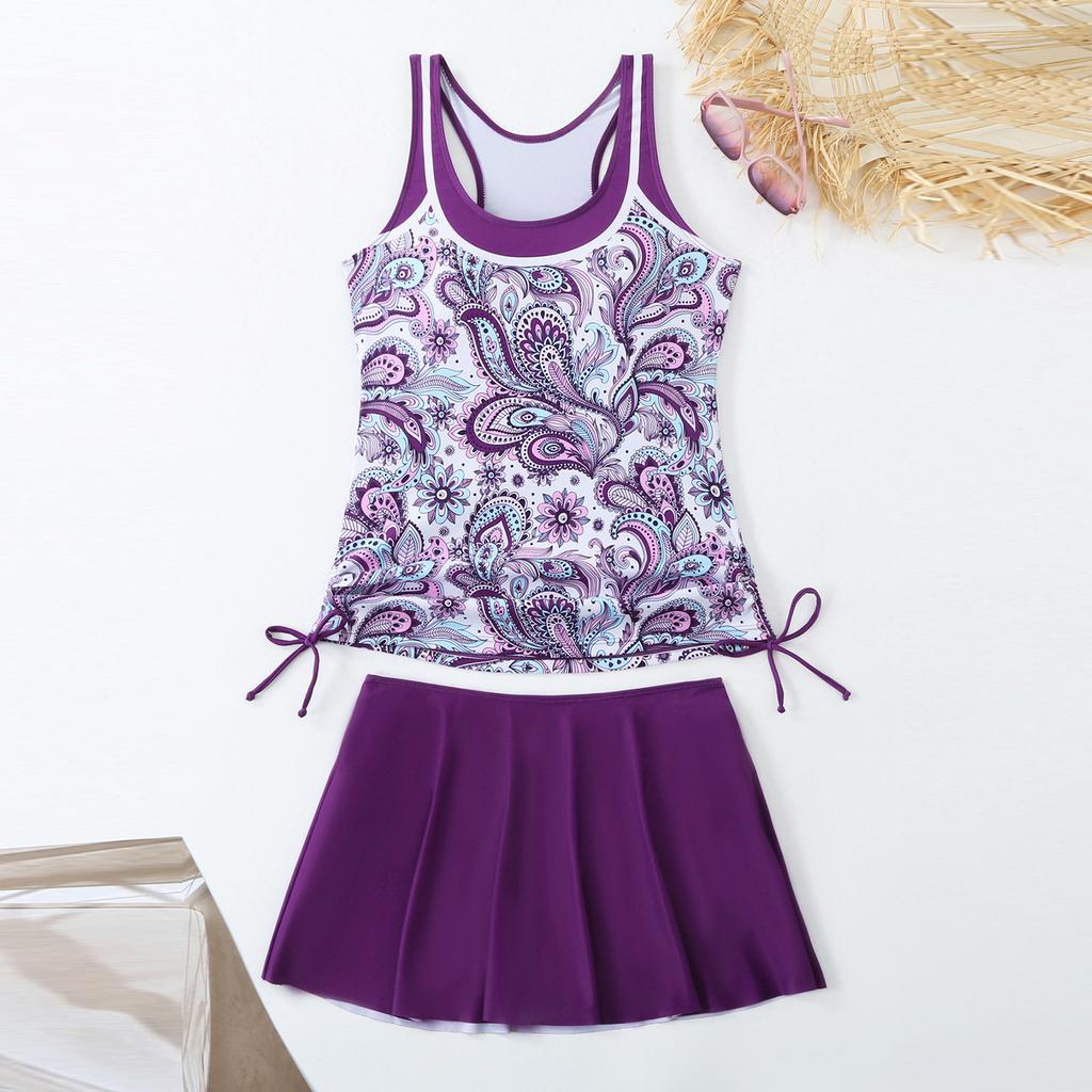 Женский раздельный модный сексуальный купальник с юбкой с принтом и подкладкой для груди без стальной поддержки