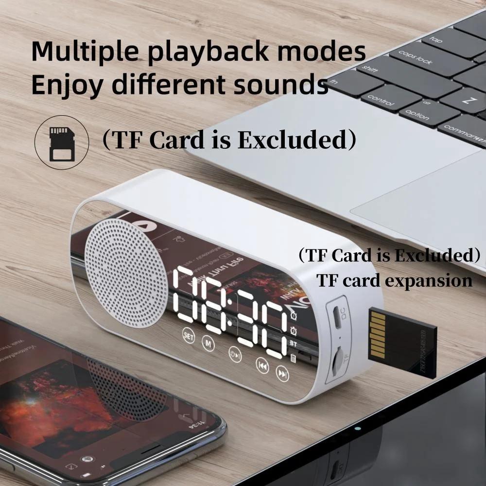 Мини-зеркало, цифровой будильник, таймер, перезаряжаемые беспроводные часы, 2 будильника, FM-радио, беспроводной динамик, сабвуфер, настольные светодиодные часы