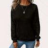 Ladies Autumn Winter Long Sleeve Round Collar Lace Hollow Solid Color Loose Pullover T Shirt Top