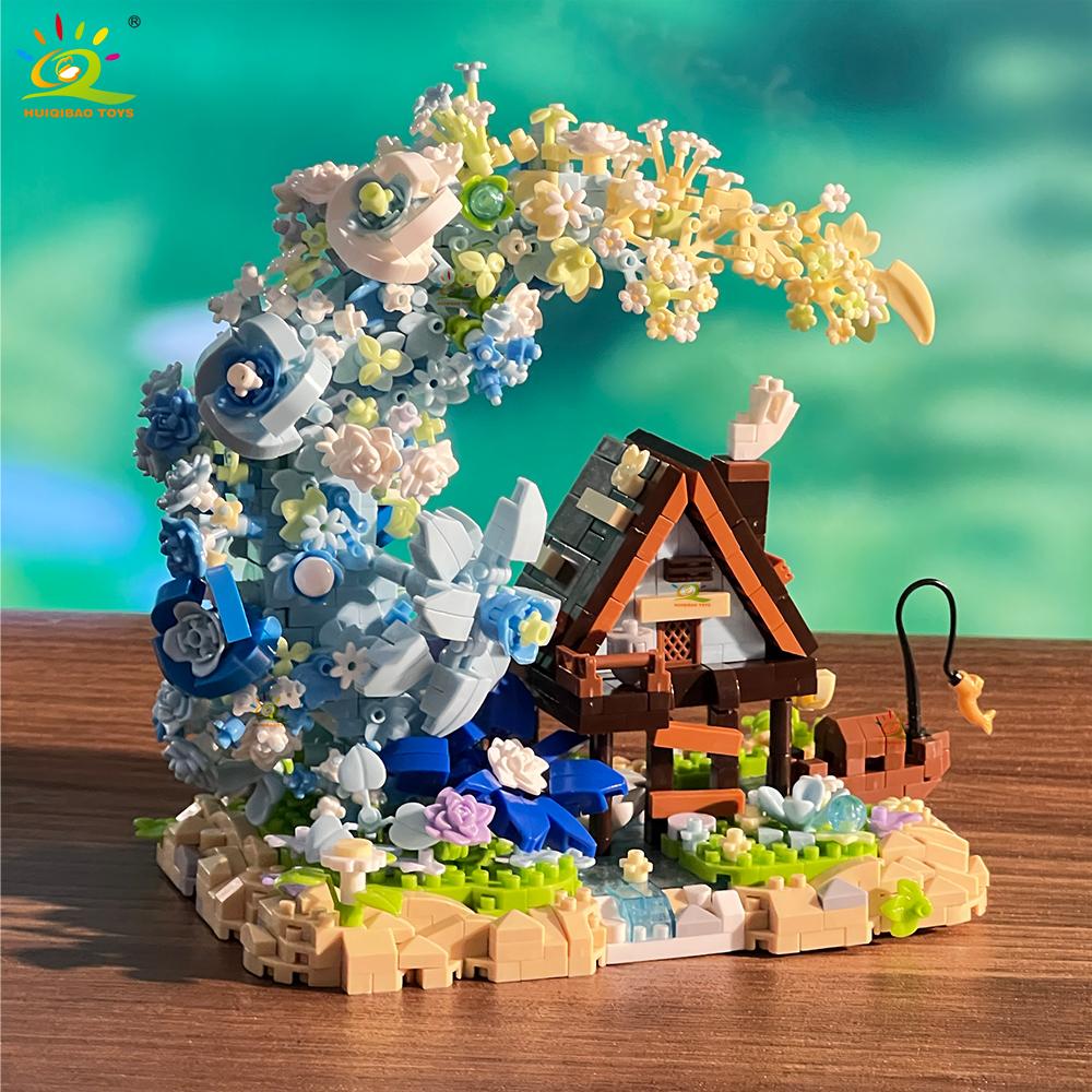 1343 детали MOC Цветочный Лунный Дом Микро Строительный Блок деревянный дом Модель Алмазный Кирпич Игрушка для Детей Декор Стола
