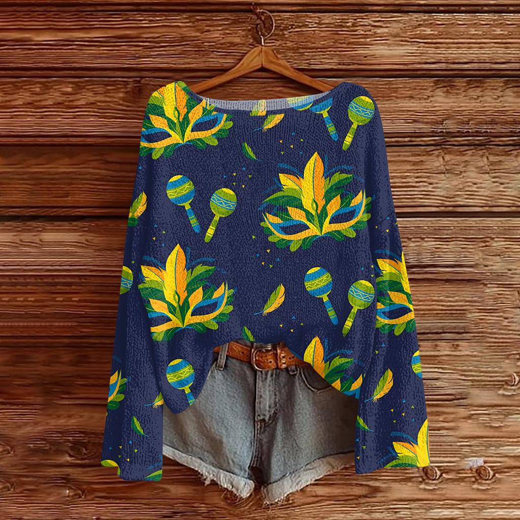 Женский модный пуловер с круглым вырезом, длинным рукавом и принтом, повседневный