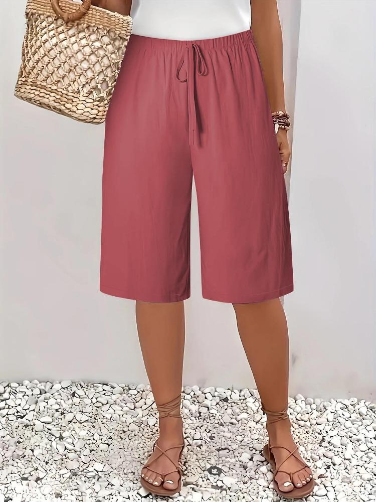 Solid Color Casual Mid Length Womens Five Point Pants