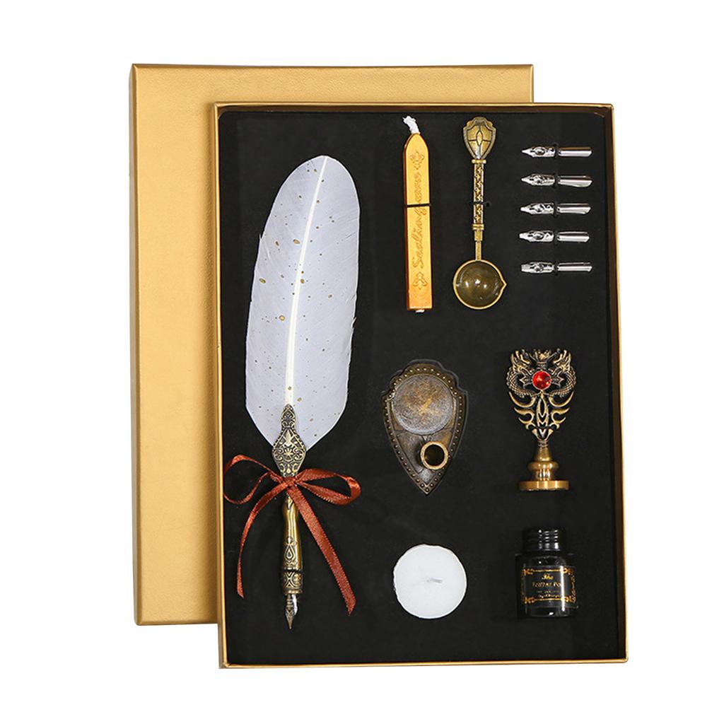 Винтажная перьевая ручка и набор чернил, блестящее гусиное перо, перьевая ручка, каллиграфическая ручка для письма