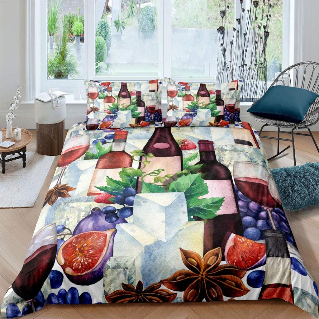 Purple Grape Comforter Cover Summer Fruit Duvet Cover Grapevine Leaves Plant Bedding Set Natural Garden Themed Quilt Cover