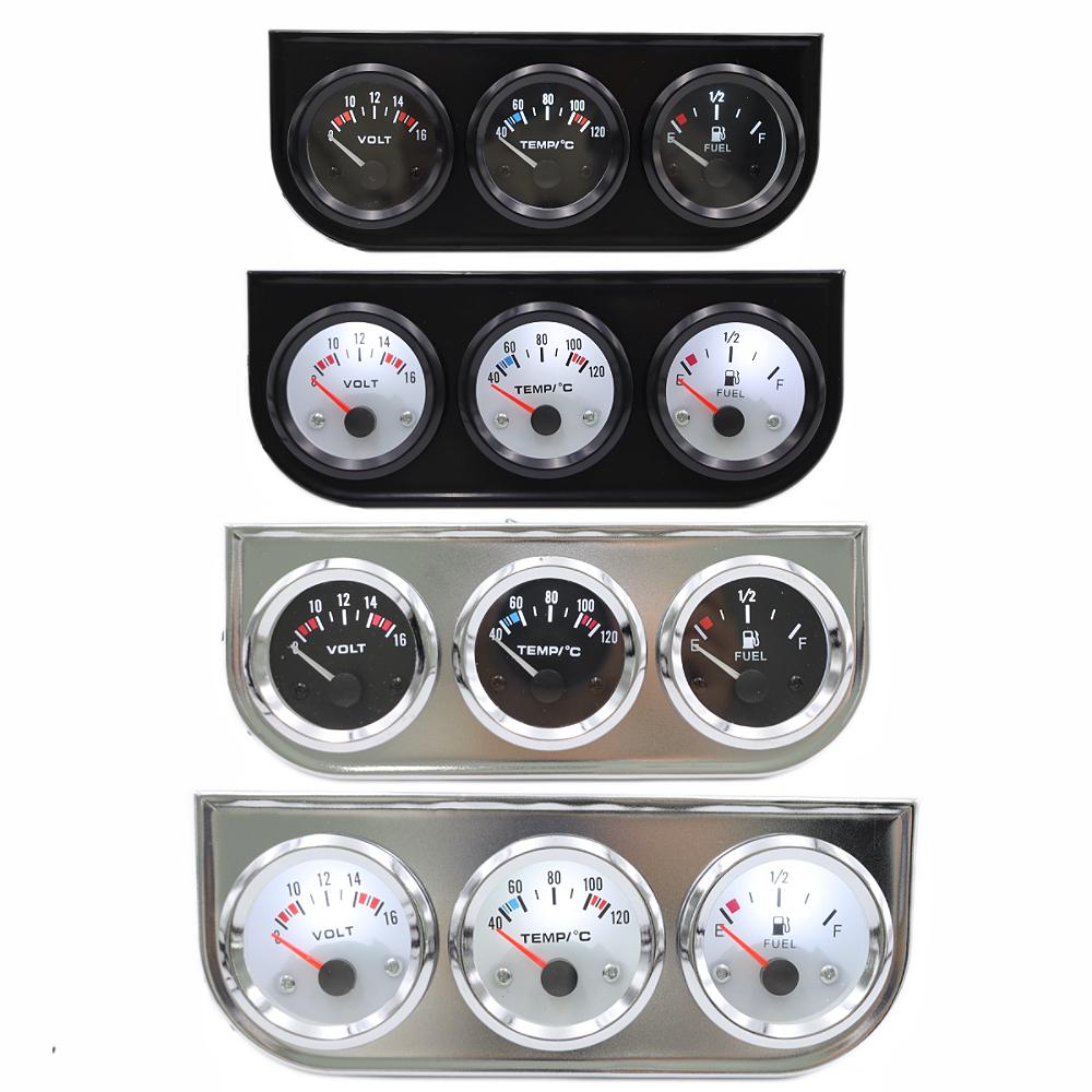 Universal For 12V Car Truck SUV 52mm 3 In 1 Auto Gauge Fuel Level+Volt+Water Temp Car Meter With Temp Sensor Triple Gauge Kit