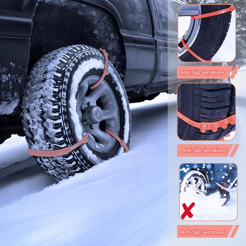 Universal Anti-Skid Snow Tire Cha, Emergency Traction Cables For Cars SUVs Trucks, Reusable Winter Safety Cha For Snow Ice Mud, 145-295Mm Tires (10)