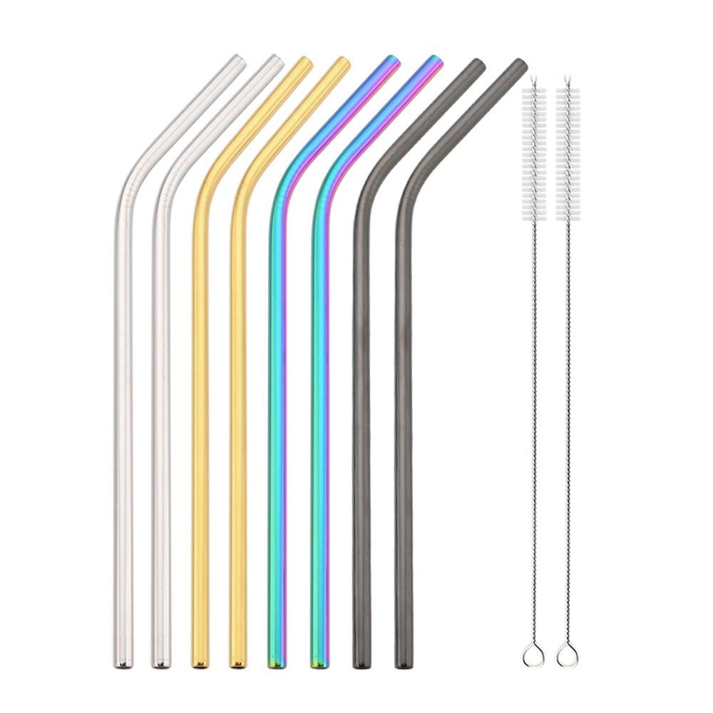 Многоразовые соломинки для питья, разноцветные металлические трубочки из нержавеющей стали, прямая изогнутая соломинка с чистящей щеткой, посуда для напитков, аксессуар для барной вечеринки