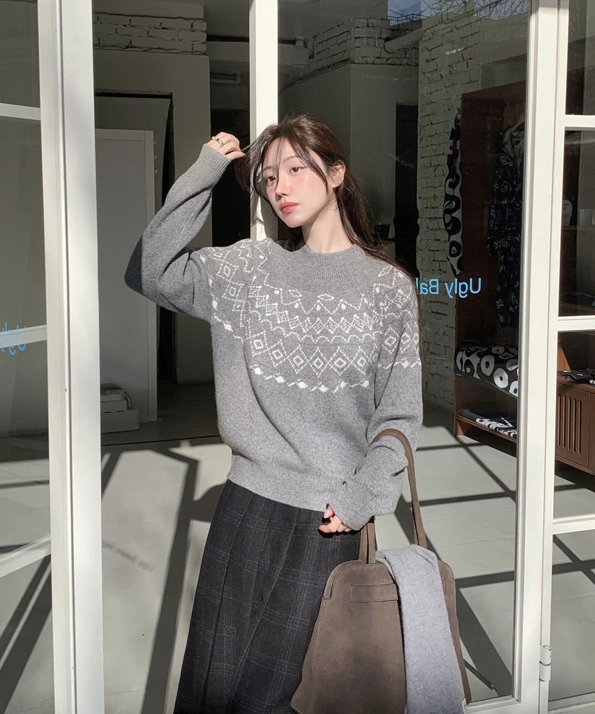 AHWE Wool Jacquard Round Knit_Gray