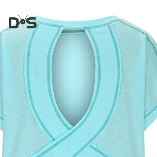 Женская футболка с круглым вырезом, коротким рукавом и открытой спиной, однотонная свободная футболка для тренировок, универсальная повседневная одежда