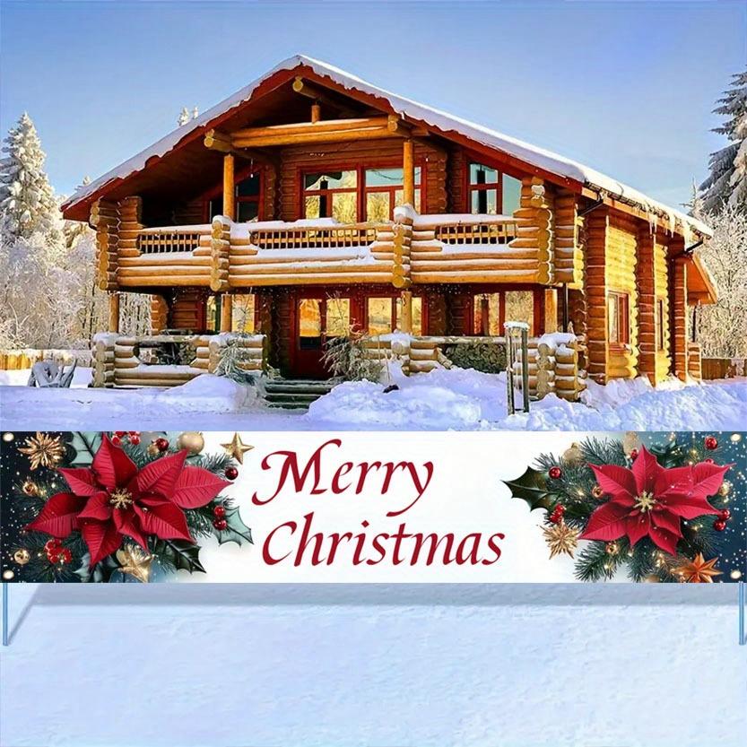 Merry Christmas Holiday Outdoor Christmas Banner, Garden Fence Porch Party Decor
