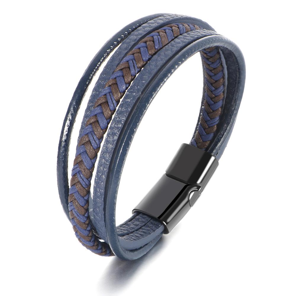 Мужской этнический браслет из плетеной кожи ручной работы с магнитной застежкой
