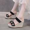 Heels 2025 Thick-bottomed Cool Slippers Women's Summer Handmade Beaded Fashion Transparent Women's Wedge Heel Slippers